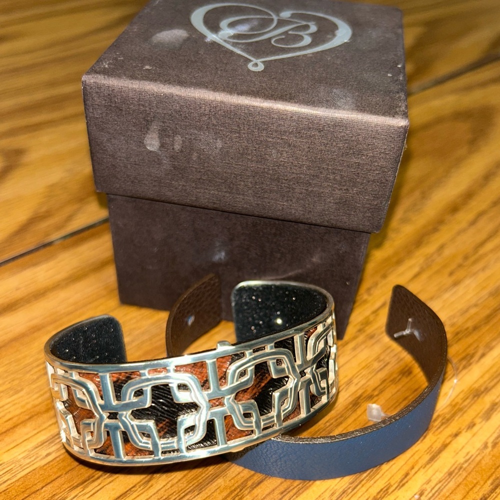Brighton Christo Cuff Customizable Leather Silver Bracelet w Box & Extra Strap